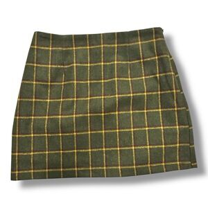 Forever 21 Olive Green Plaid Wool Blend Mini Skirt Women's M Preppy Academia NWT